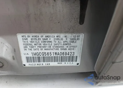 1998 Honda Accord Ex from USA, damaged, VIN 1HGCG5651WA069423